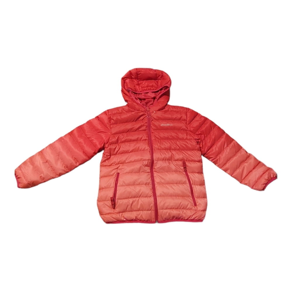 Eddie Bauer Girls 10/12 Reversible Duck Down Puffer Hooded Jacket Ombre Pink